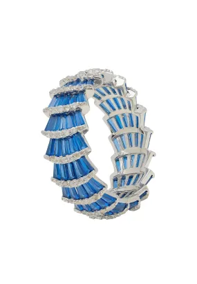 Deco Fantail Cocktail Ring Silver Sapphire