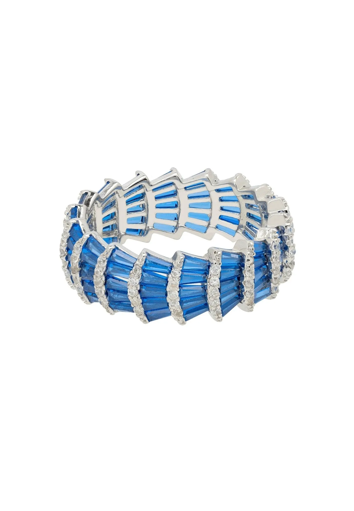 Deco Fantail Cocktail Ring Silver Sapphire