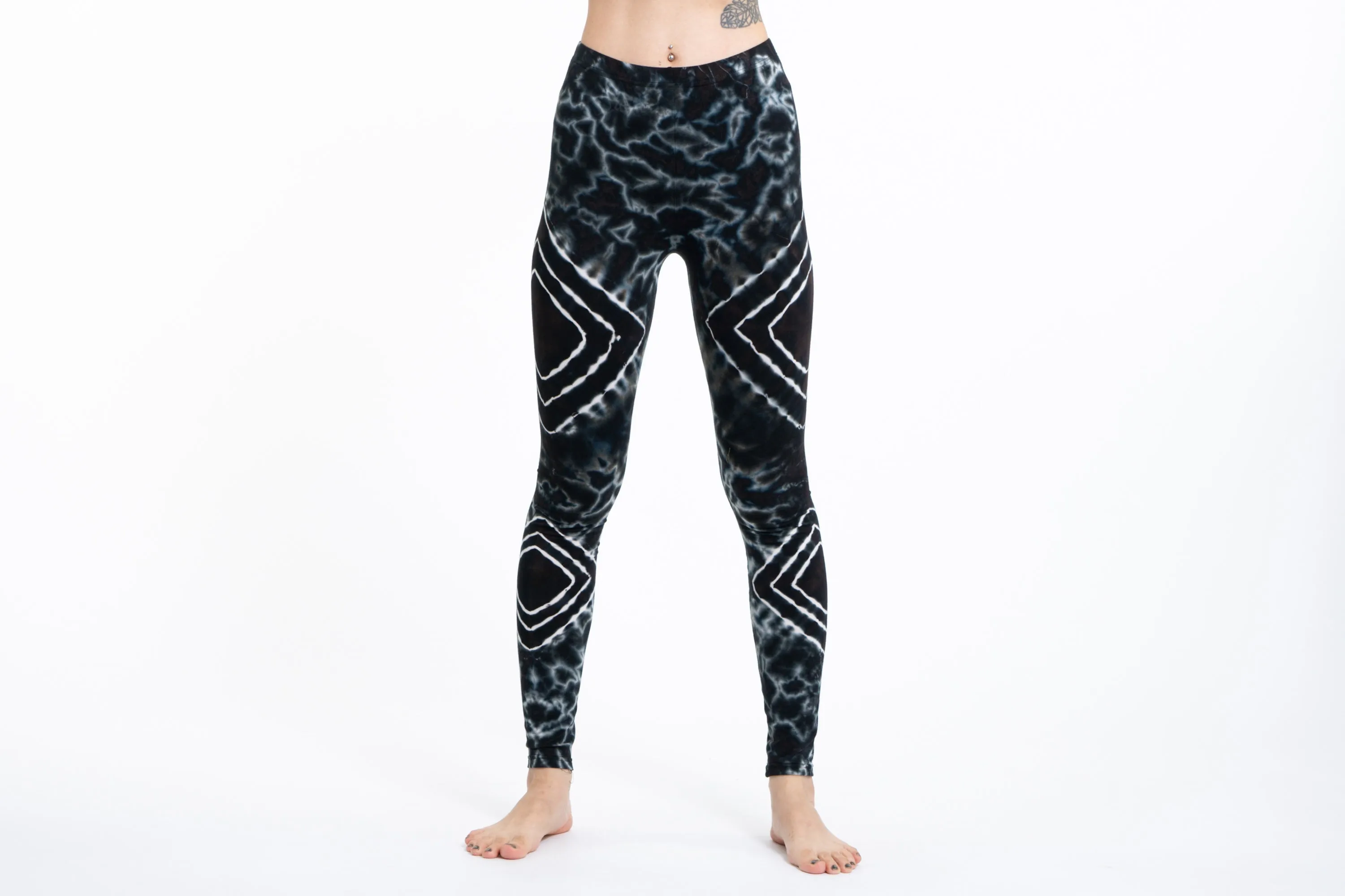 Diamond Tie Dye Cotton Leggings in Black
