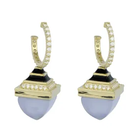 Earrings - Chalcedony And Diamond With Enamel