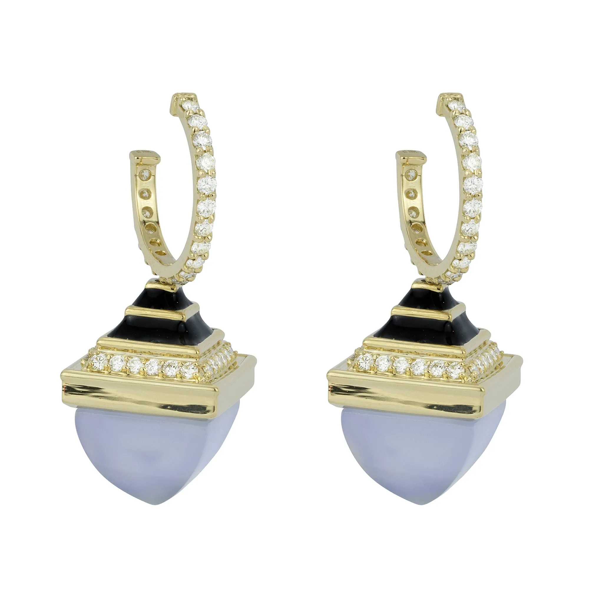 Earrings - Chalcedony And Diamond With Enamel