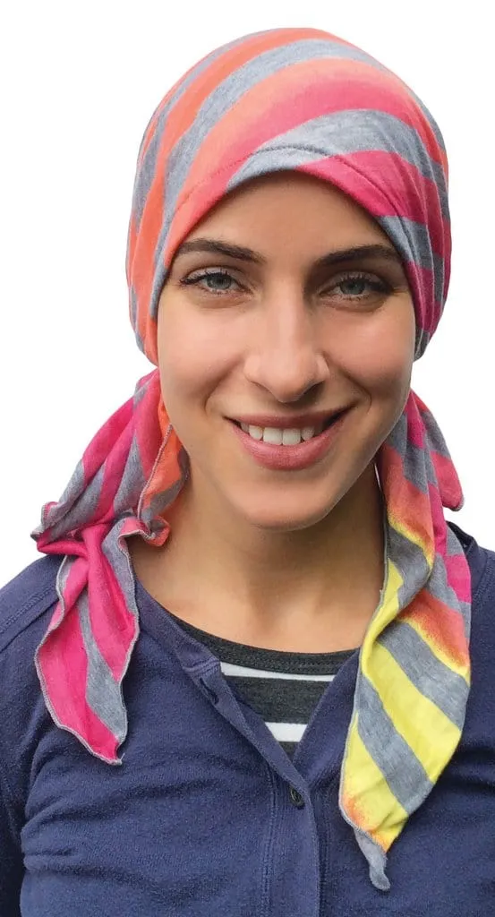 Exercise Hijab | Colorful Fun Headwear Striped Jersey Knit Pre-Tied Headscarf. Made in USA