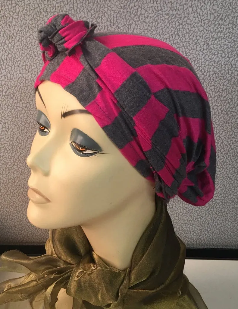 Exercise Hijab | Colorful Fun Headwear Striped Jersey Knit Pre-Tied Headscarf. Made in USA