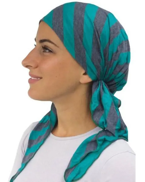 Exercise Hijab | Colorful Fun Headwear Striped Jersey Knit Pre-Tied Headscarf. Made in USA