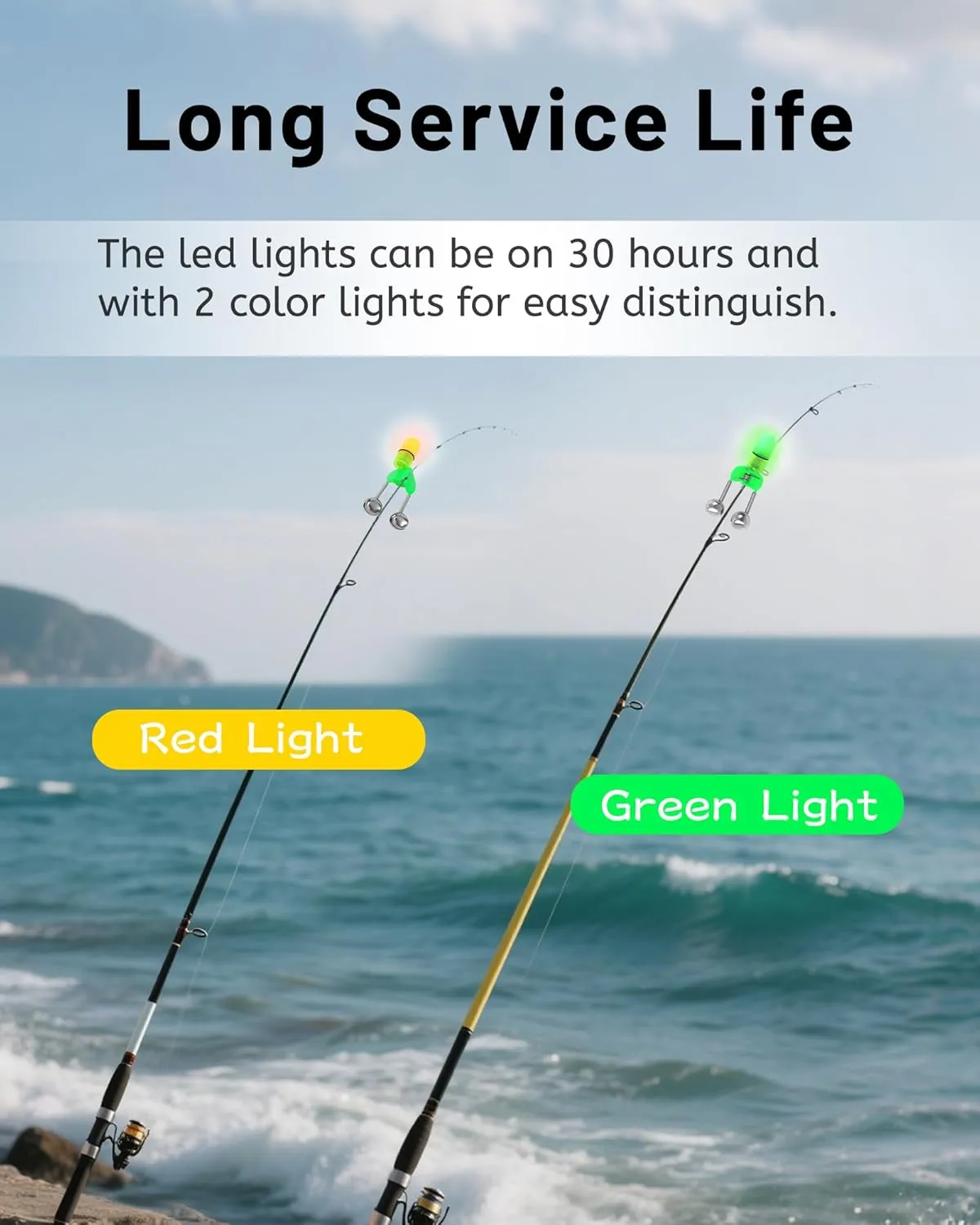 Fishing Alarm Bells, 50PCS Plastic Fishing Rod Clips with Dual Alert Bells /20PCS with Led Lights