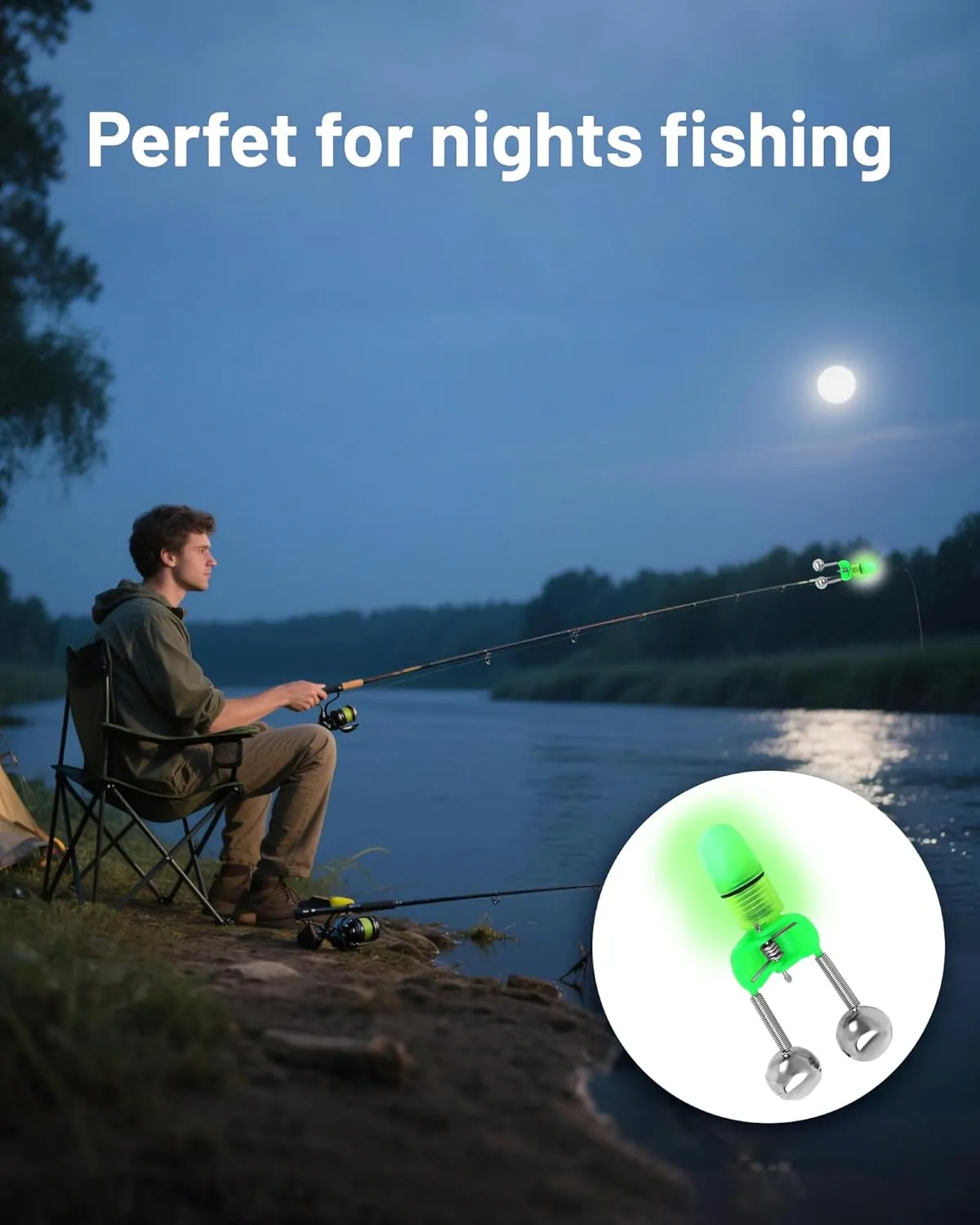 Fishing Alarm Bells, 50PCS Plastic Fishing Rod Clips with Dual Alert Bells /20PCS with Led Lights