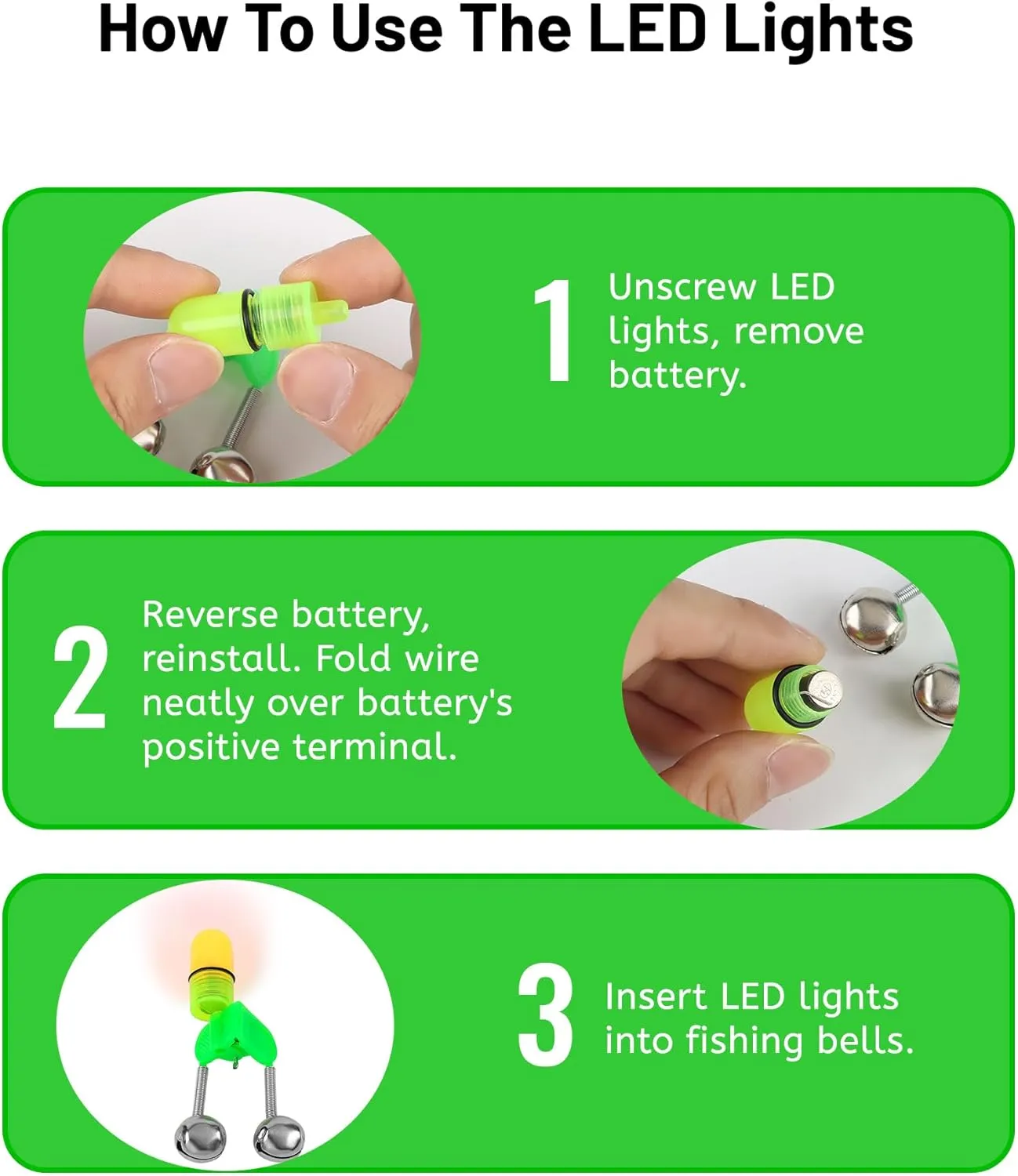 Fishing Alarm Bells, 50PCS Plastic Fishing Rod Clips with Dual Alert Bells /20PCS with Led Lights