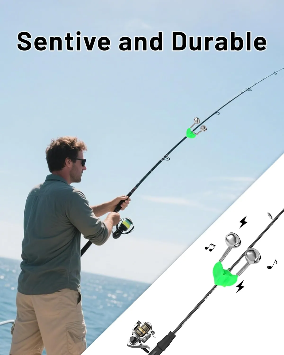 Fishing Alarm Bells, 50PCS Plastic Fishing Rod Clips with Dual Alert Bells /20PCS with Led Lights