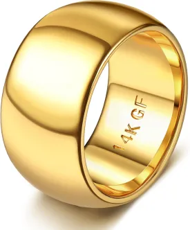 Florideco 14K Gold Filled Ring Gold Band for Women Men Thick Thin Pinky Thumb Ring Gold Wedding Band Ring Non Tarnish Plain Domed Comfort Fit Size 6 to 10