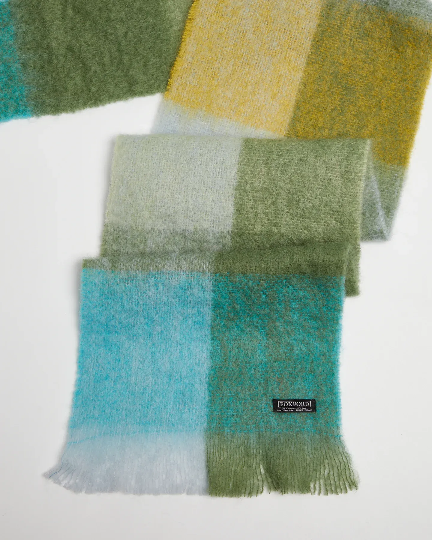 Luxurious Foxford Blue and Green Mohair Scarf – Soft, Cozy, and Stylish Accessory