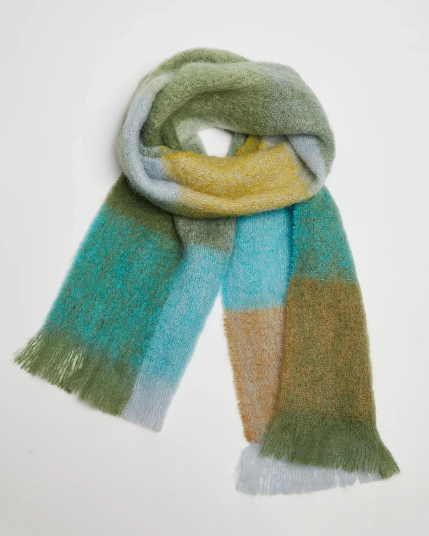 Luxurious Foxford Blue and Green Mohair Scarf – Soft, Cozy, and Stylish Accessory