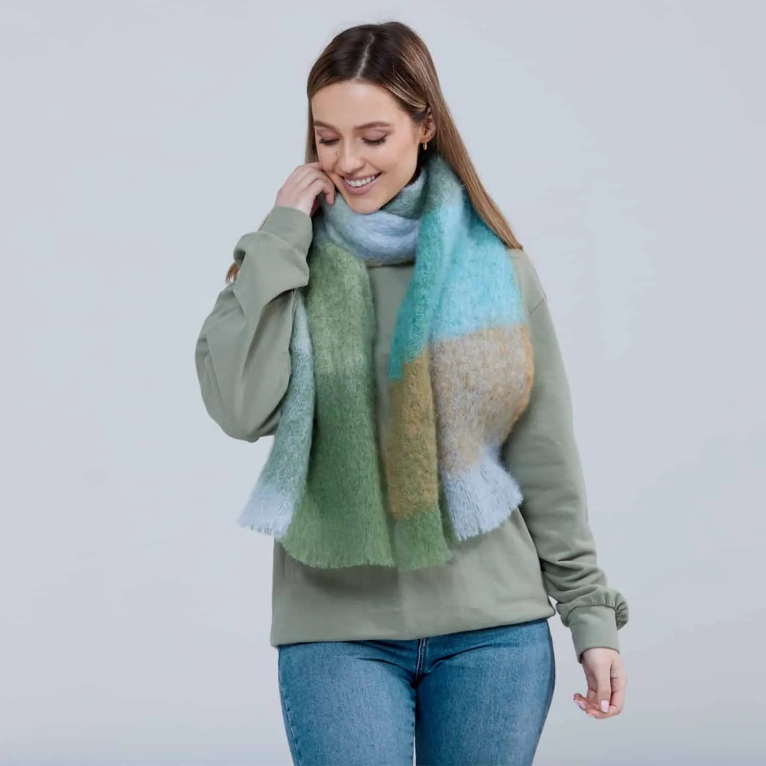 Luxurious Foxford Blue and Green Mohair Scarf – Soft, Cozy, and Stylish Accessory