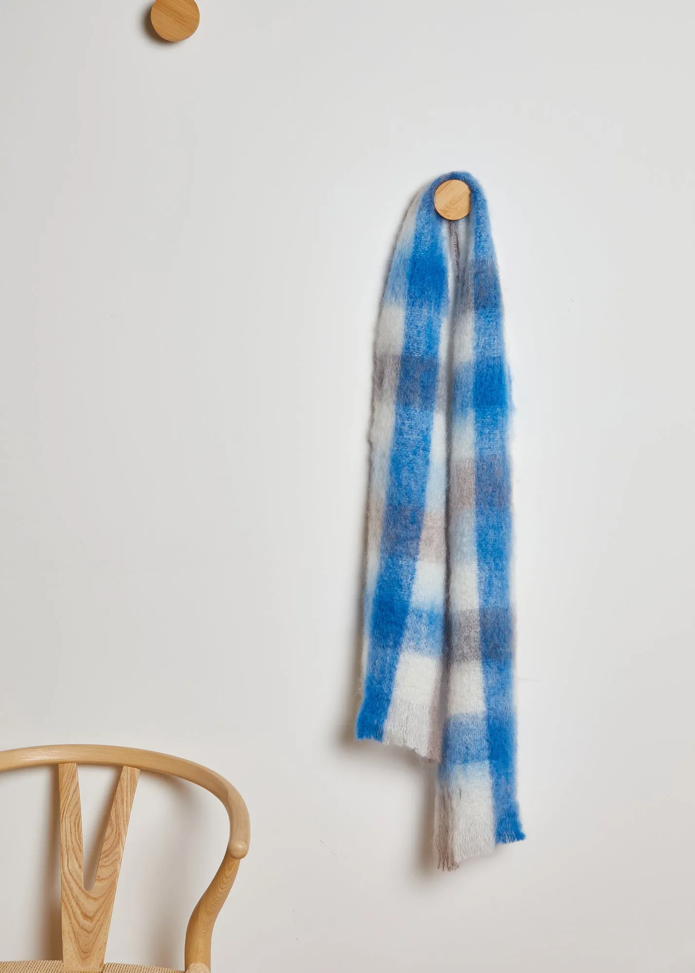 Foxford Mink And Blue Check Giant Mohair Scarf