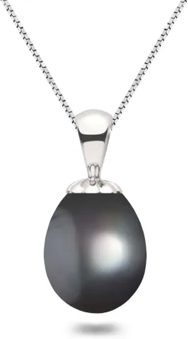 Freshwater Cultured Pearl Pendant Necklace AAA Graded Black Teardrop Necklace Pendant with Sterling Silver Setting and Matching 16 or 18 Inch Chain - Orien Jewelry