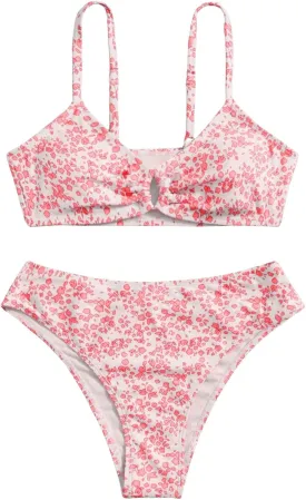 Girl's 2 Piece Swimsuits Disty Floral Ring Linked Bathing Suit Cute Bikini Sets