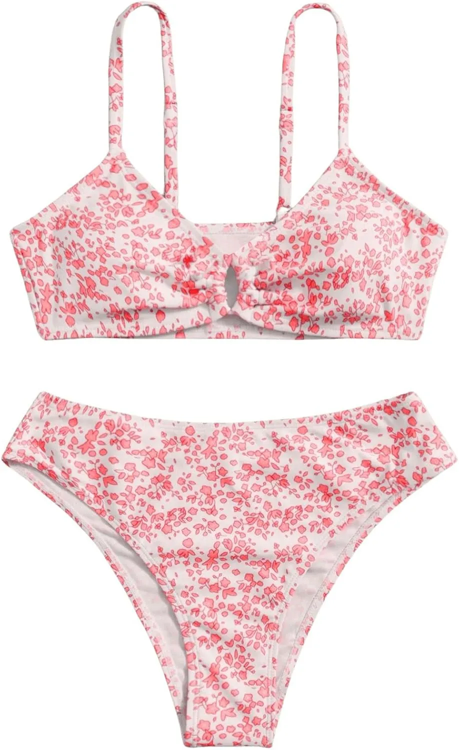 Girl's 2 Piece Swimsuits Disty Floral Ring Linked Bathing Suit Cute Bikini Sets