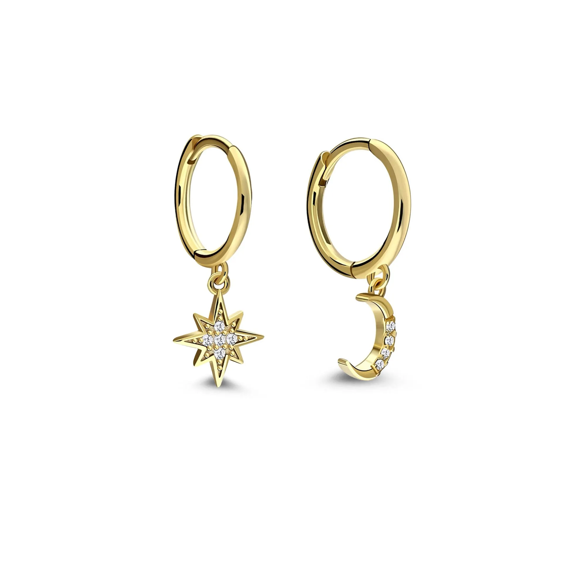 Gold Vermeil Moon & Star Huggie Hoop Earrings