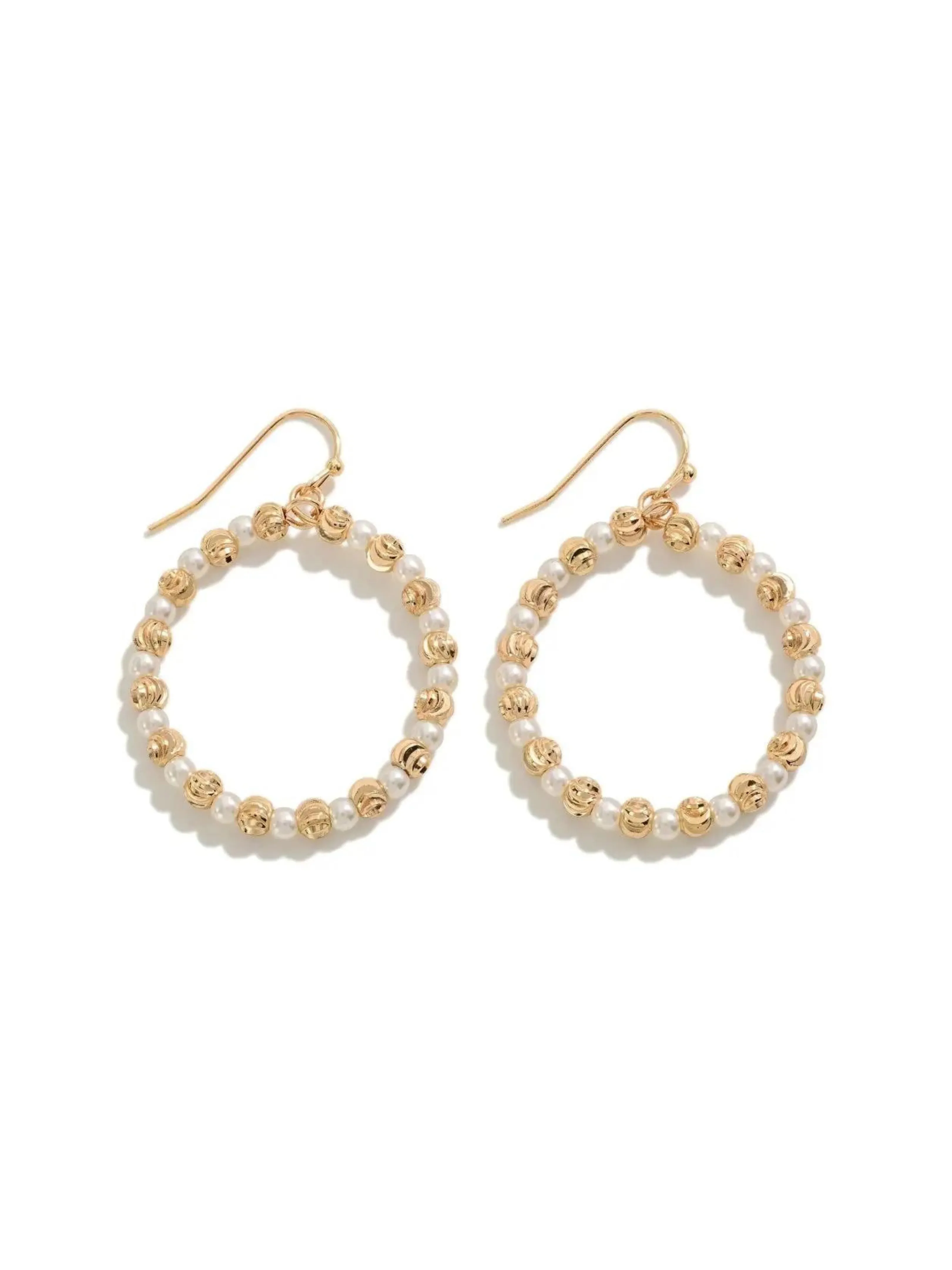 Gold/Pearl Beaded Hoop Earrings