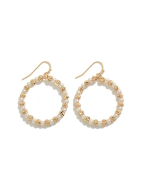 Gold/Pearl Beaded Hoop Earrings