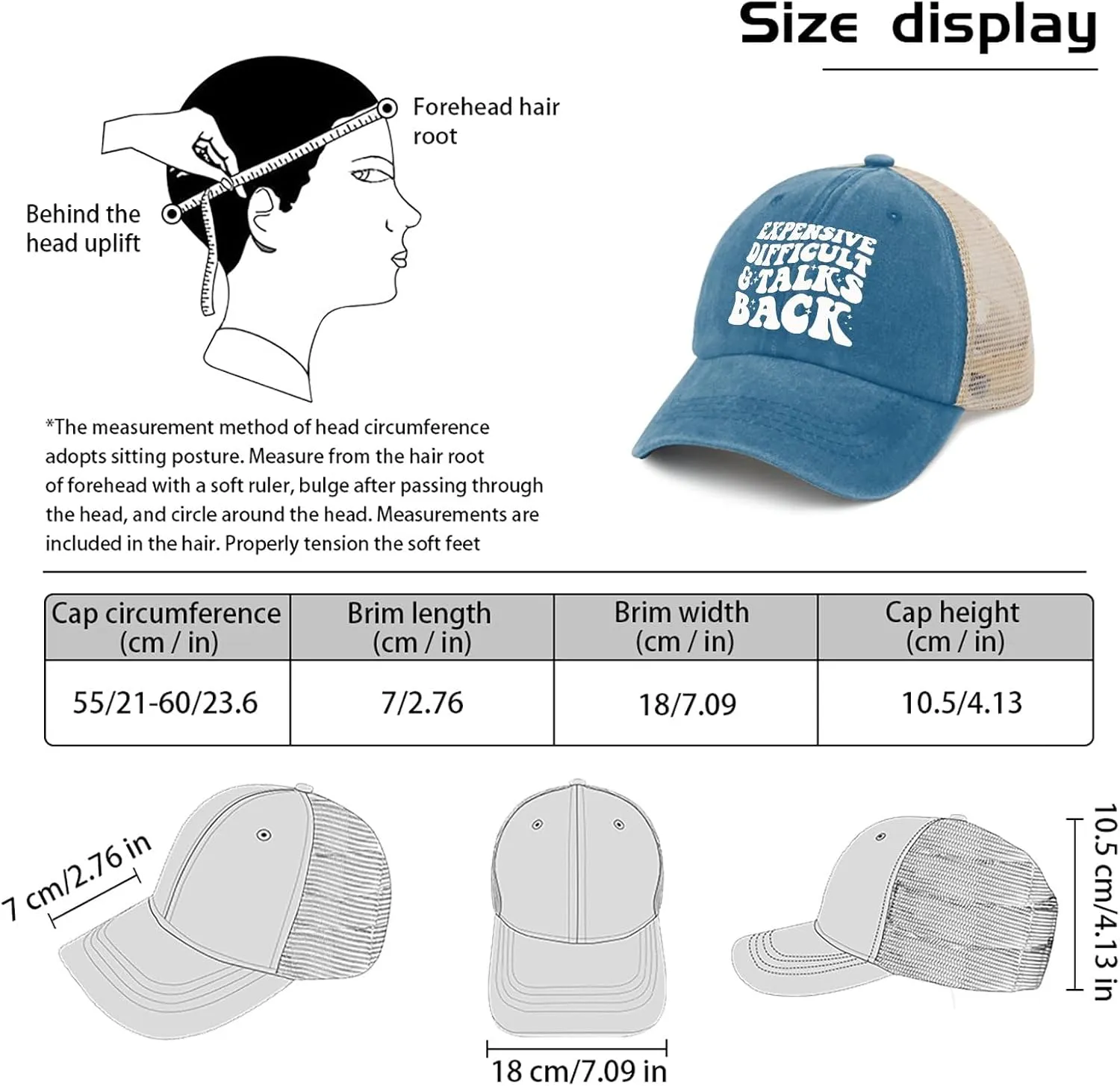 Hat for Womens Fashion Denim Hat Mens AllBlack Ball Cap Fashionable Unique Gifts for Nanny