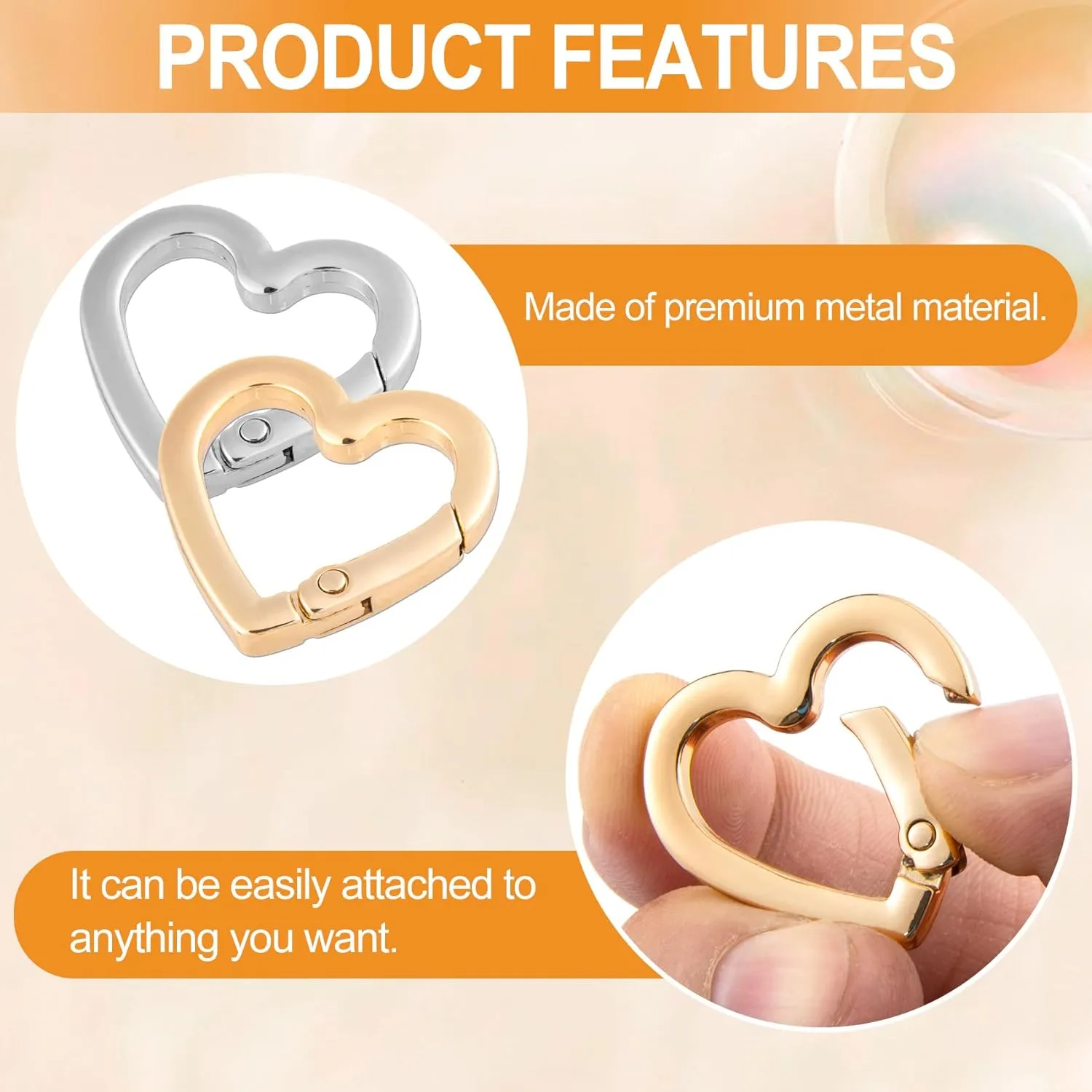 Heart Shaped Keychain Clip, Zinc Alloy Heavy Duty Heart Carabiner, Spring Snap Clasp Hook for Bags Purses Backpack Straps Belt DIY Crafts