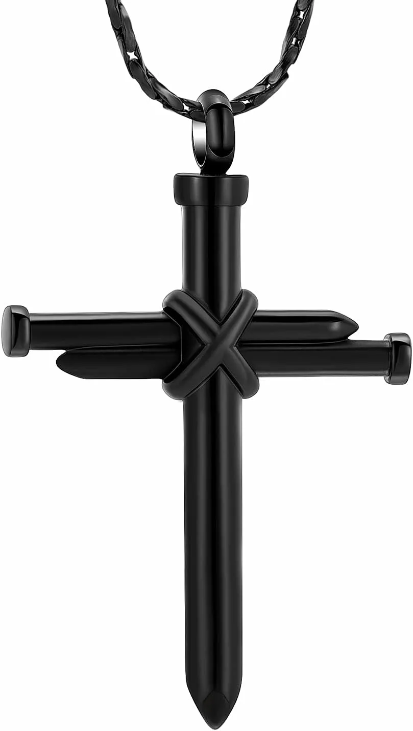 Imrsanl Cremation Jewelry for Ashes Nail Cross Urn Necklace Pendant Keepsake Religious Cross Memorial Ash Jewelry