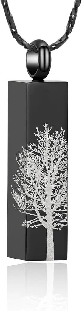 Imrsanl Tree of Life Urn Necklace for Men Women Bar Cremation Jewelry for Ashes Keepsake Ashes Necklace Pendent of Loved Ones