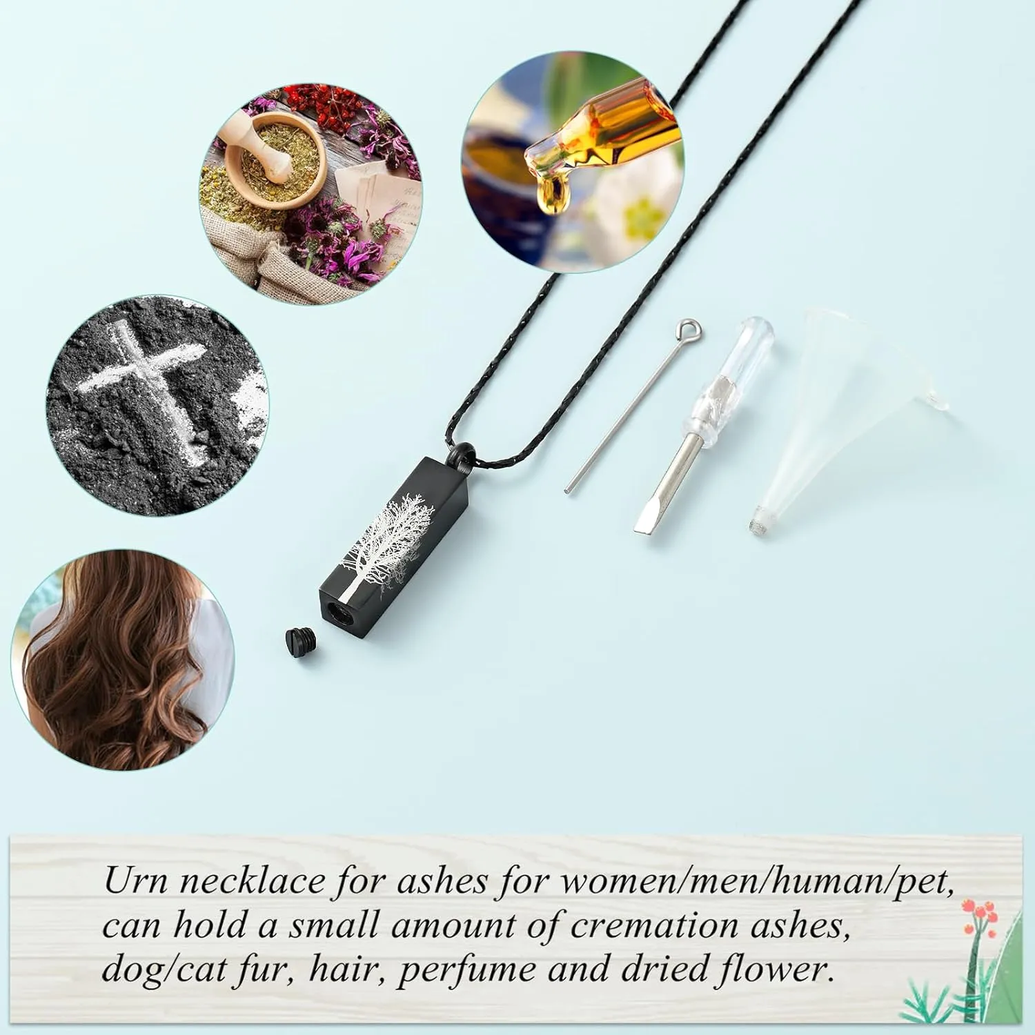 Imrsanl Tree of Life Urn Necklace for Men Women Bar Cremation Jewelry for Ashes Keepsake Ashes Necklace Pendent of Loved Ones