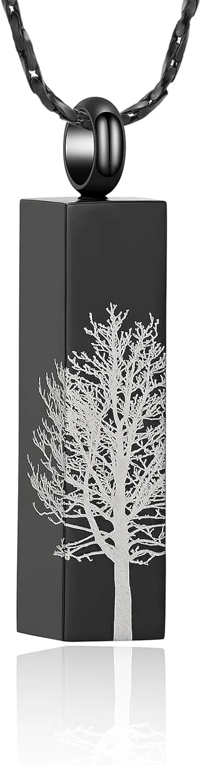 Imrsanl Tree of Life Urn Necklace for Men Women Bar Cremation Jewelry for Ashes Keepsake Ashes Necklace Pendent of Loved Ones
