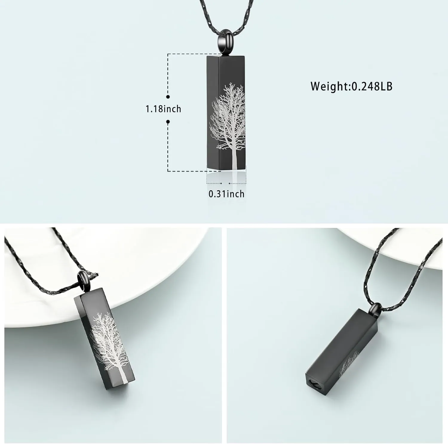 Imrsanl Tree of Life Urn Necklace for Men Women Bar Cremation Jewelry for Ashes Keepsake Ashes Necklace Pendent of Loved Ones