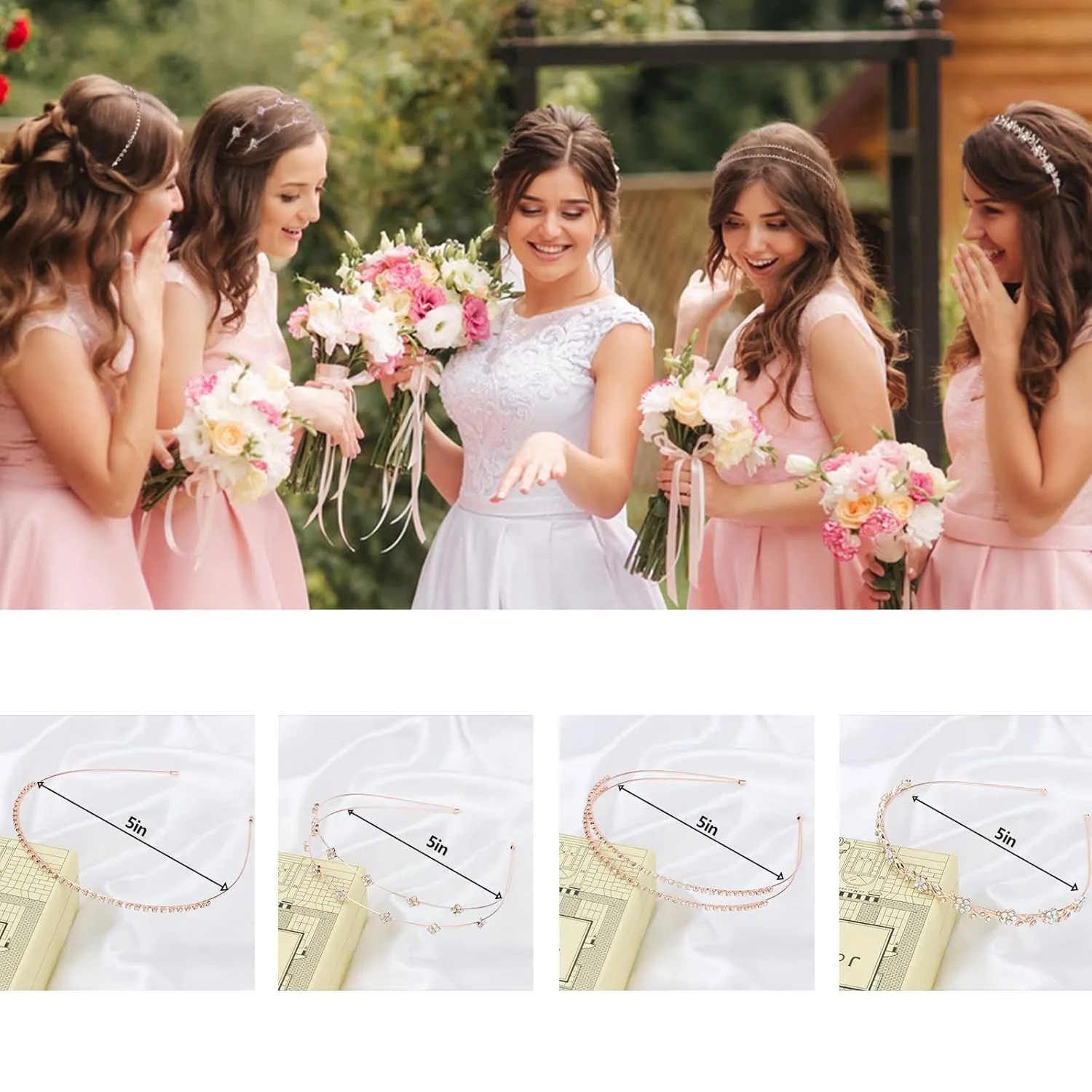 Jaciya Rose Gold Bridal Headband 4 Pieces Rhinestone Headbands AB Crystal Flower Girl Leaves Crown Head Band Tiara Wedding Hair Accessories
