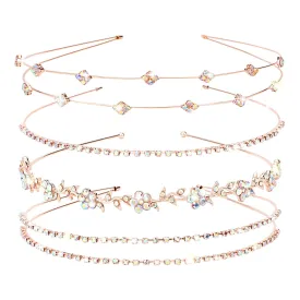 Jaciya Rose Gold Bridal Headband 4 Pieces Rhinestone Headbands AB Crystal Flower Girl Leaves Crown Head Band Tiara Wedding Hair Accessories