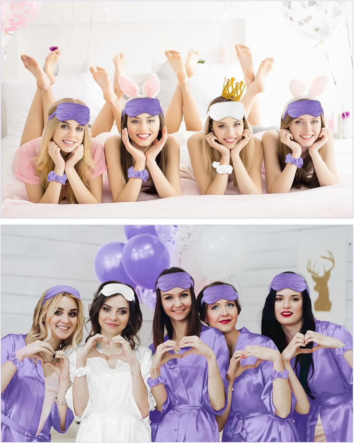 Jecery 7 Pcs Bridesmaid Robe Sets Bride Silk Satin Bridal Party with Sleeping Eye Mask and Elastic Headband