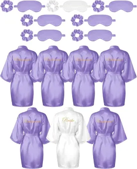 Jecery 7 Pcs Bridesmaid Robe Sets Bride Silk Satin Bridal Party with Sleeping Eye Mask and Elastic Headband