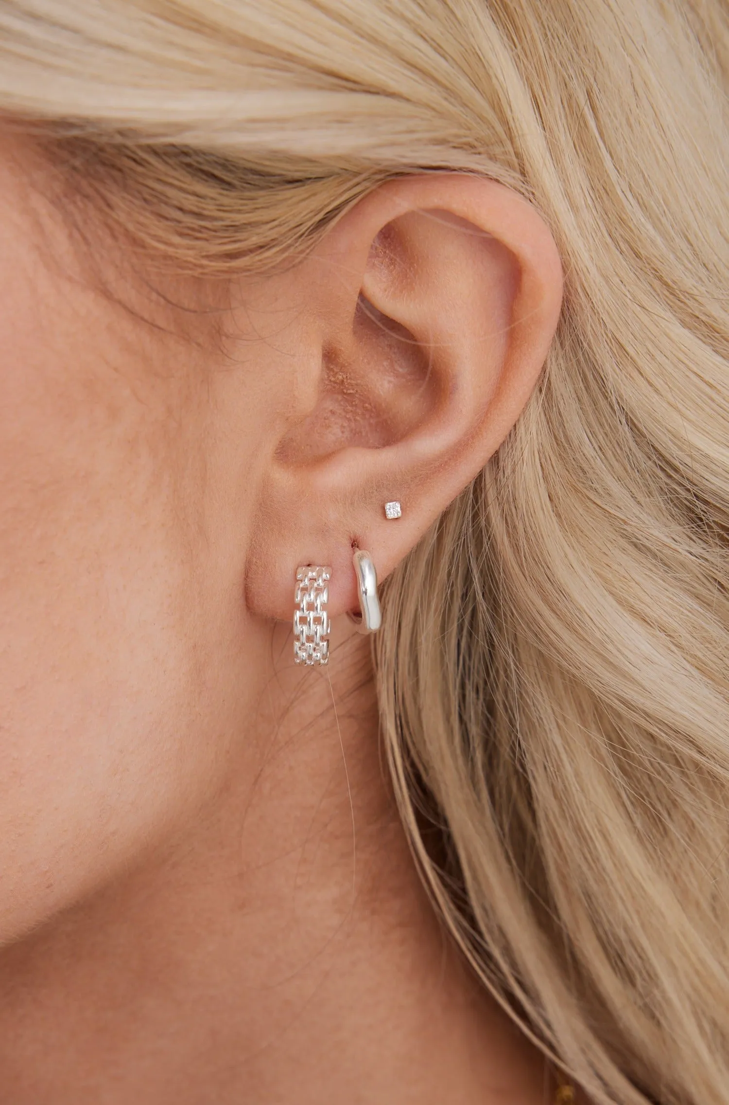 Kate Stud Hoop Earrings Silver
