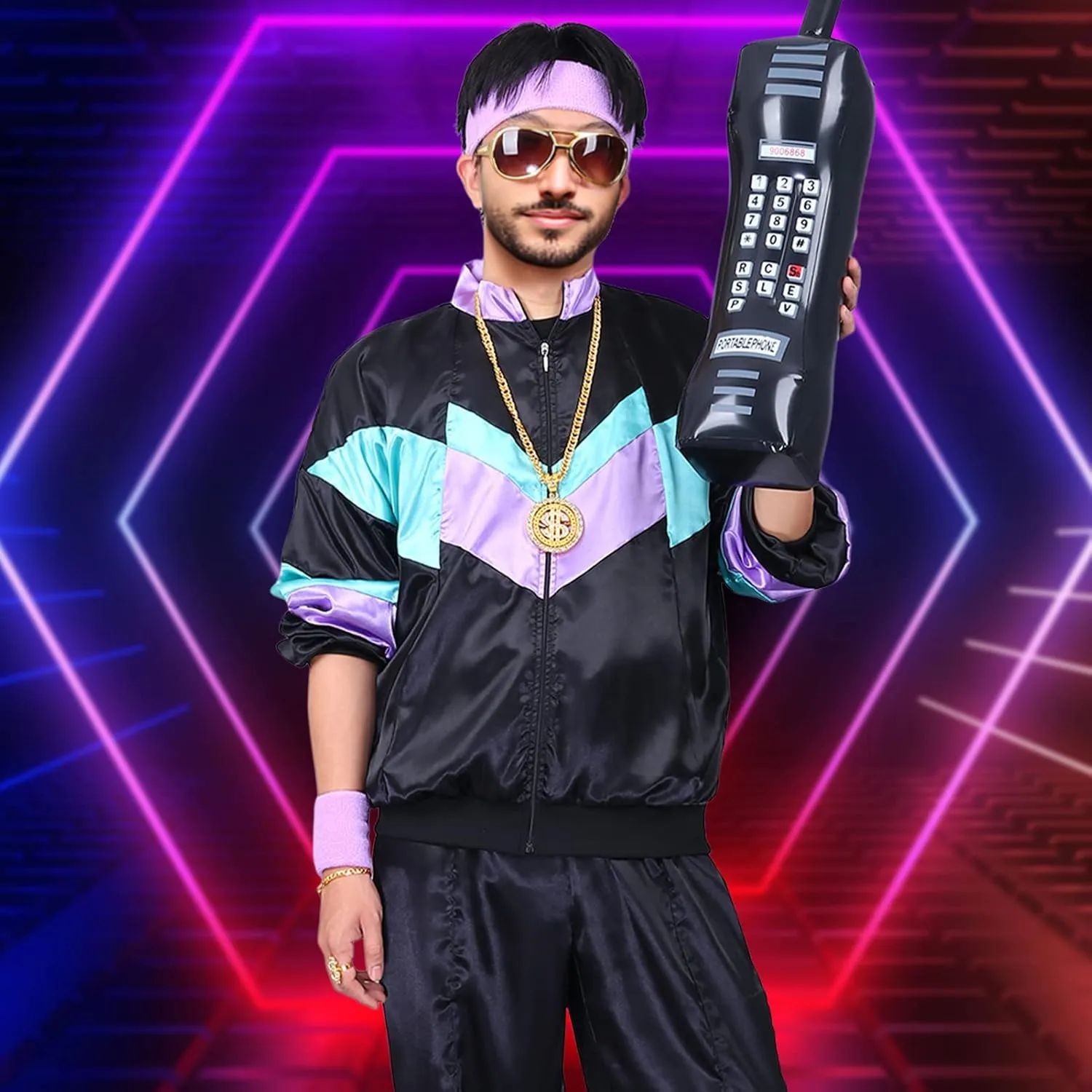 Kicpot 80s/90s Outfit for Men 80??s Tracksuit Costumes Women Mens 80s Costume Retro Shell Hip Hop Windbreaker Unisex