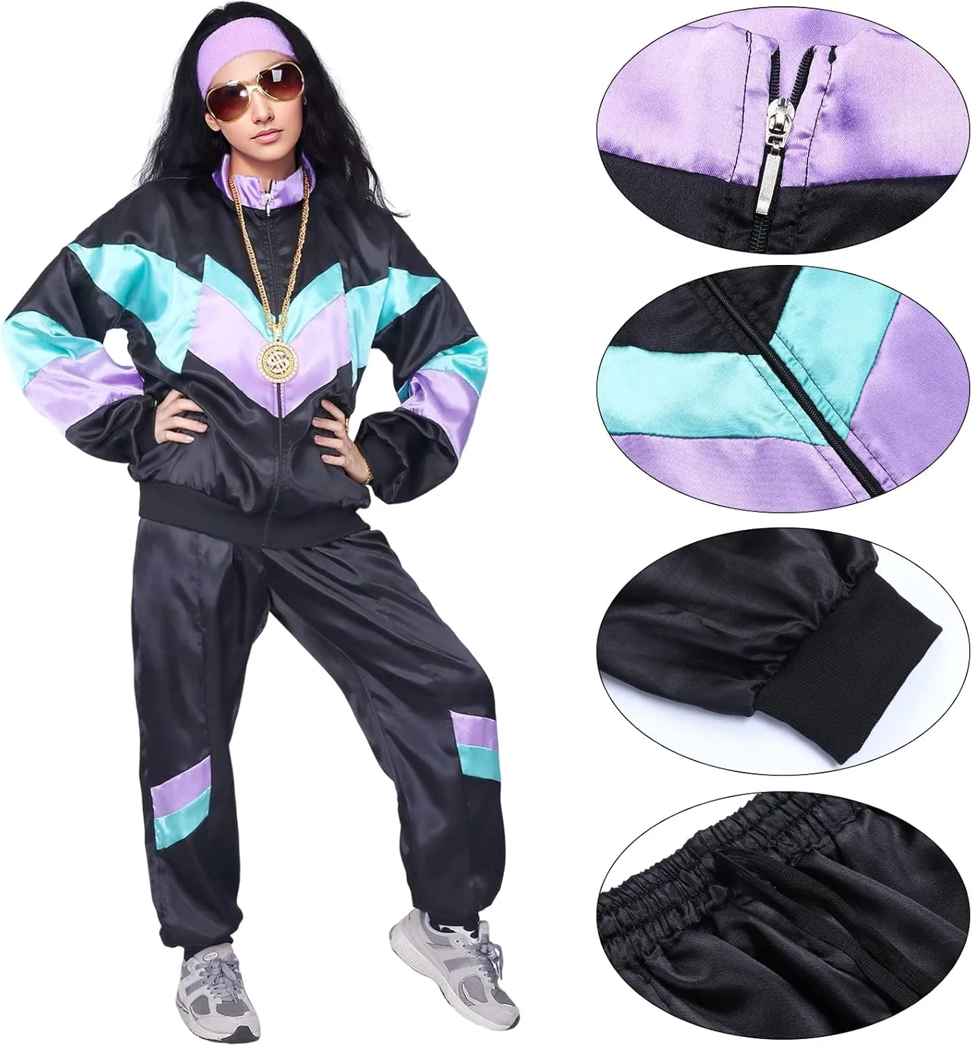 Kicpot 80s/90s Outfit for Men 80??s Tracksuit Costumes Women Mens 80s Costume Retro Shell Hip Hop Windbreaker Unisex