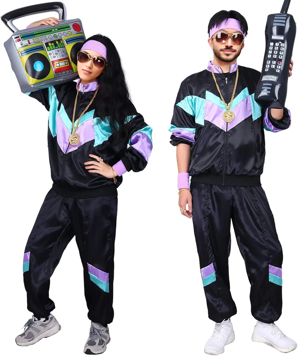 Kicpot 80s/90s Outfit for Men 80??s Tracksuit Costumes Women Mens 80s Costume Retro Shell Hip Hop Windbreaker Unisex