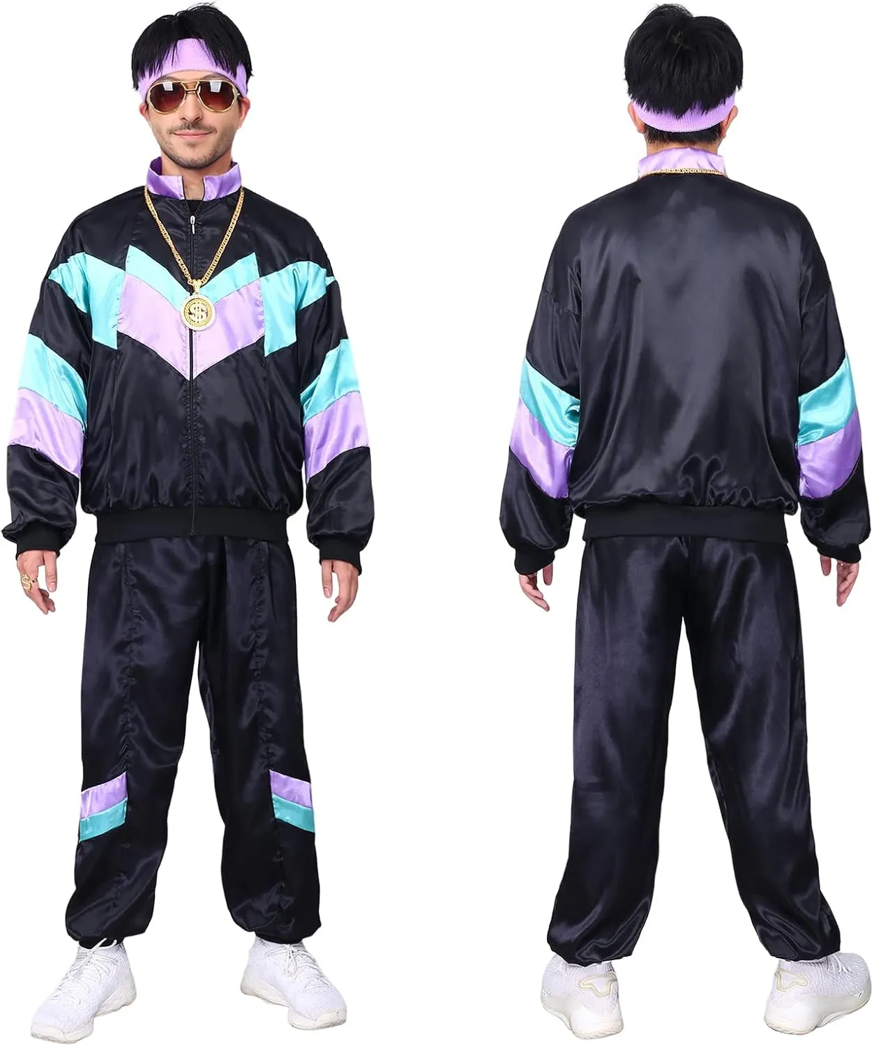 Kicpot 80s/90s Outfit for Men 80??s Tracksuit Costumes Women Mens 80s Costume Retro Shell Hip Hop Windbreaker Unisex