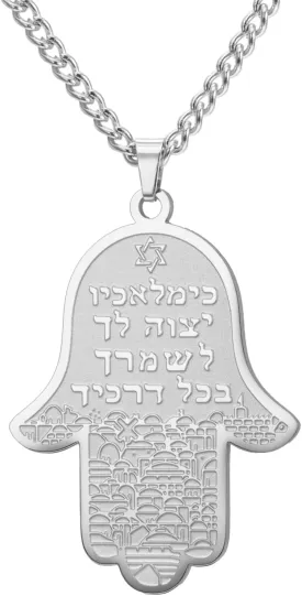 kkjoy Hamsa Hand of Fatima Necklace Stainless Steel Star of David Hebrew Rune Earrings Khamsah Amulet Keychain for Women Men