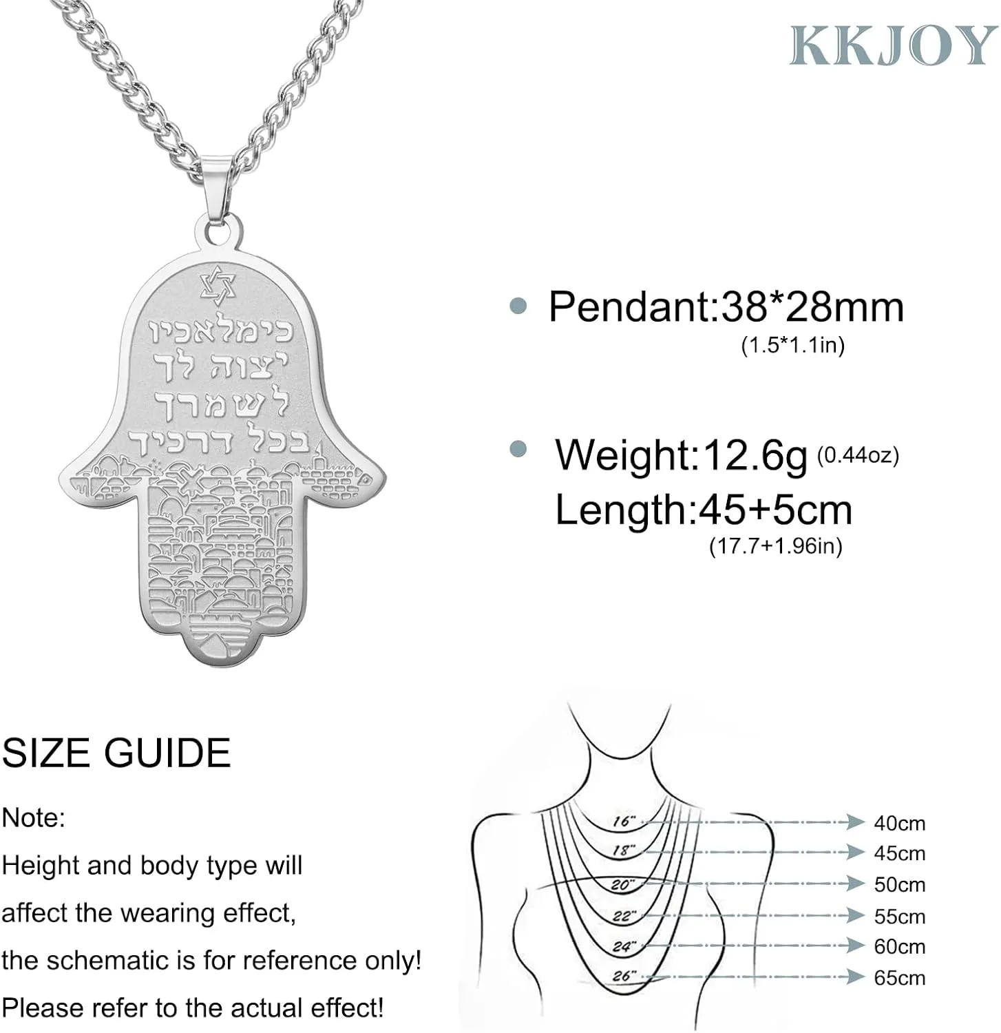 kkjoy Hamsa Hand of Fatima Necklace Stainless Steel Star of David Hebrew Rune Earrings Khamsah Amulet Keychain for Women Men