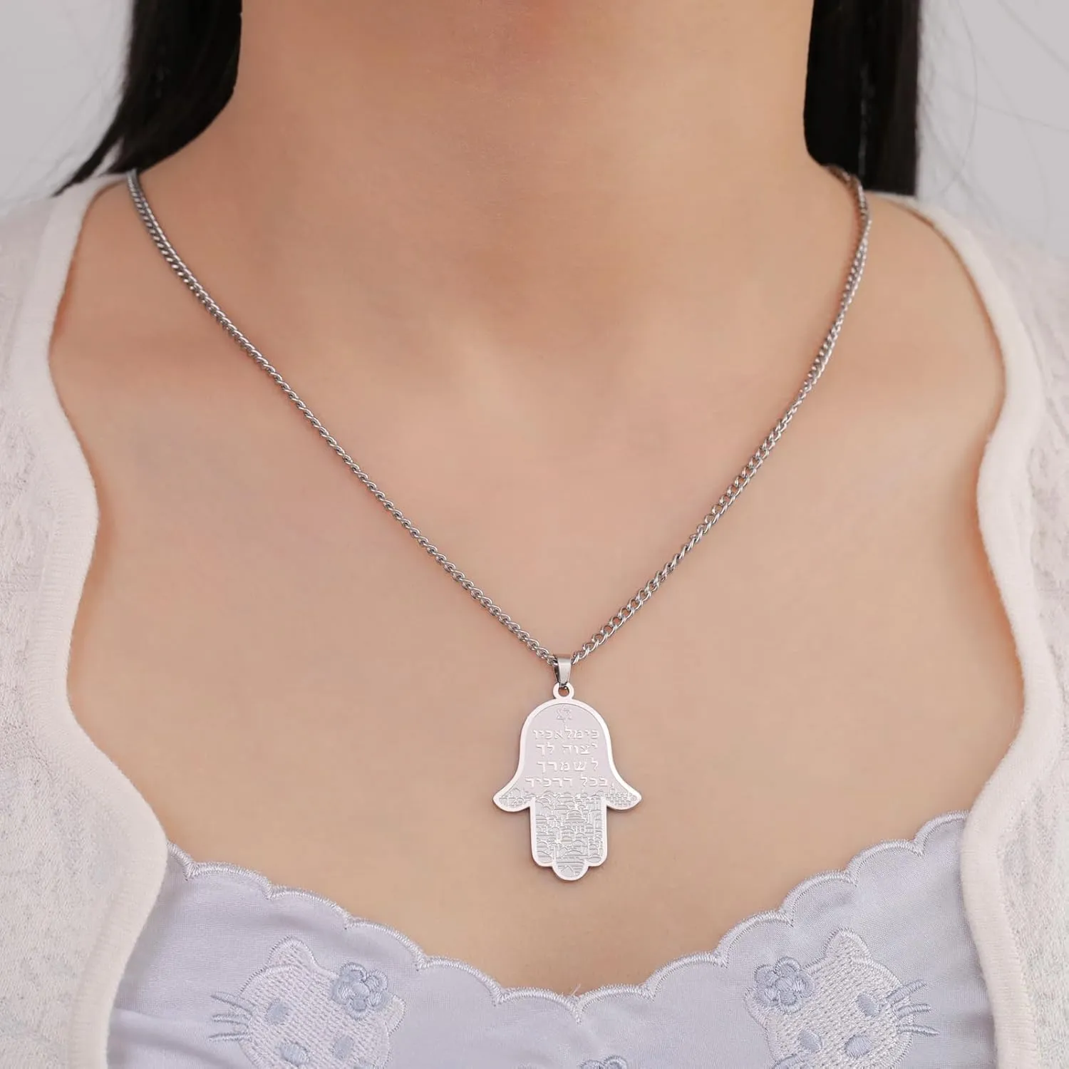 kkjoy Hamsa Hand of Fatima Necklace Stainless Steel Star of David Hebrew Rune Earrings Khamsah Amulet Keychain for Women Men