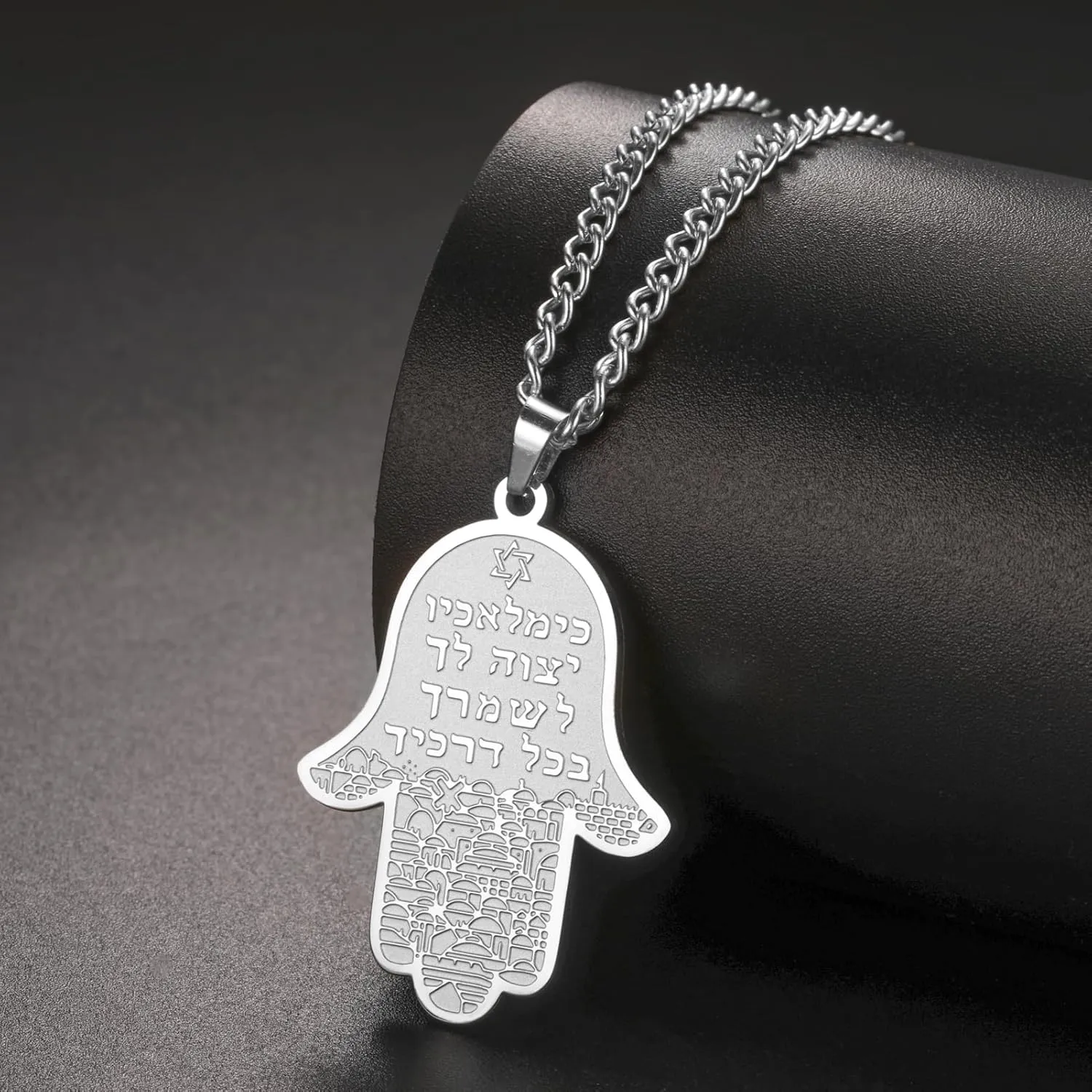 kkjoy Hamsa Hand of Fatima Necklace Stainless Steel Star of David Hebrew Rune Earrings Khamsah Amulet Keychain for Women Men