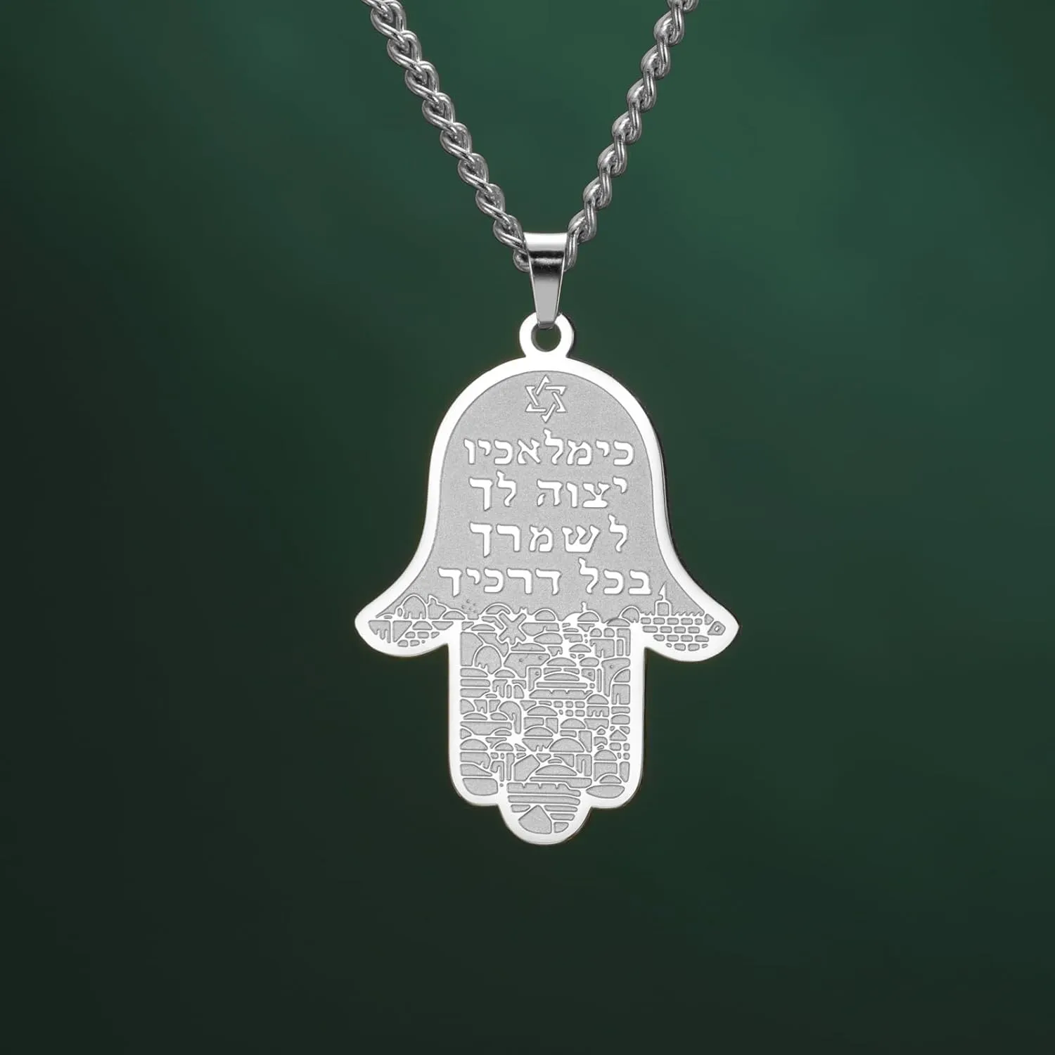 kkjoy Hamsa Hand of Fatima Necklace Stainless Steel Star of David Hebrew Rune Earrings Khamsah Amulet Keychain for Women Men