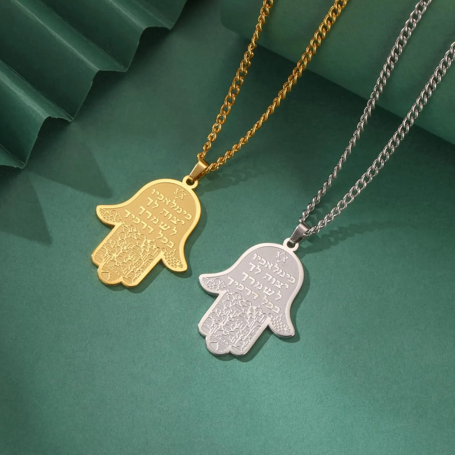 kkjoy Hamsa Hand of Fatima Necklace Stainless Steel Star of David Hebrew Rune Earrings Khamsah Amulet Keychain for Women Men