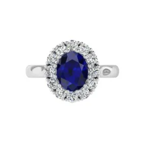 Lab-Grown Oval Sapphire Diamond Halo Ring 14K Gold
