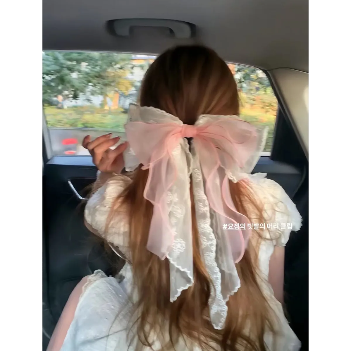 Lace Tender Pink Printed Bow Ribbon Hair Clip Large Back French Hair Accessories