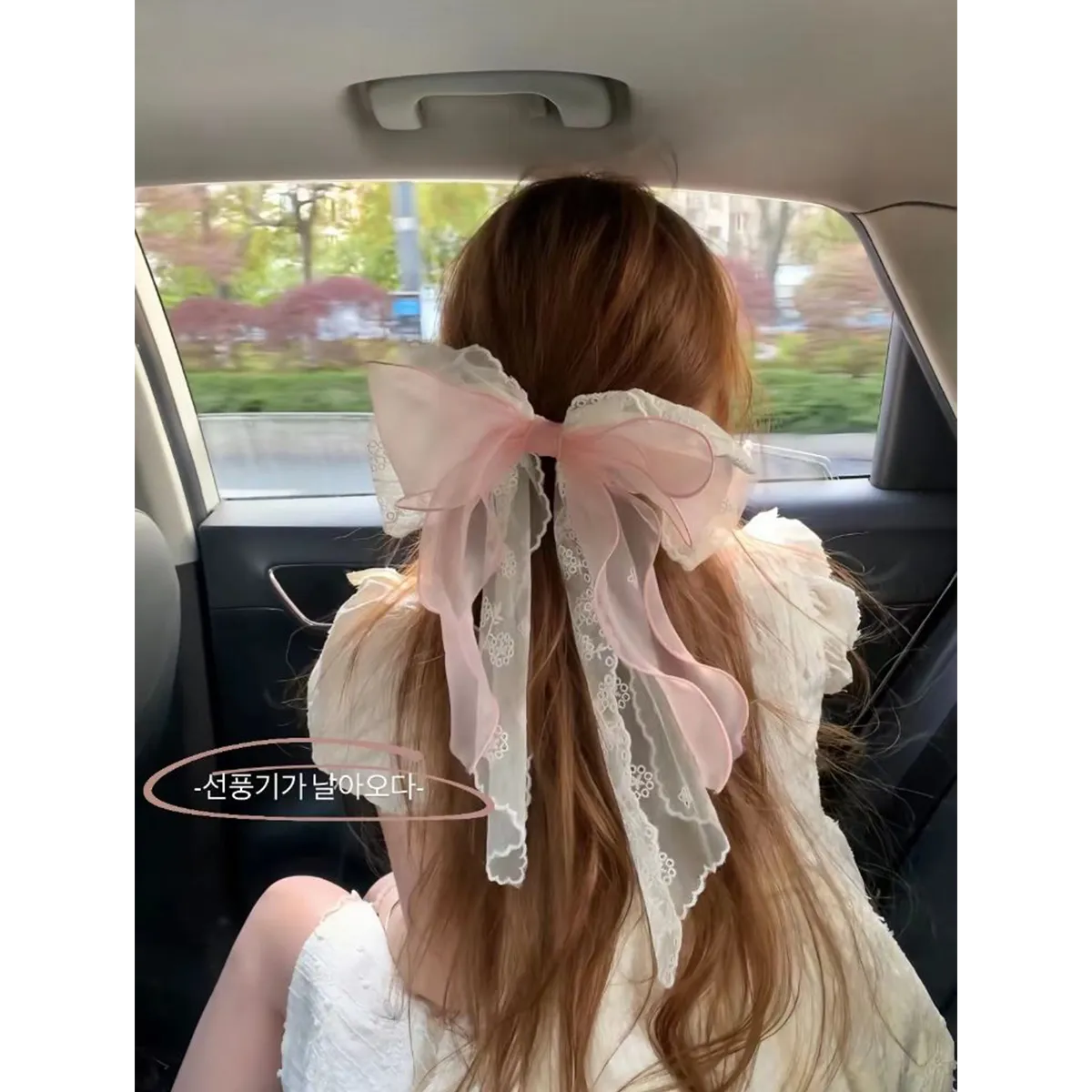 Lace Tender Pink Printed Bow Ribbon Hair Clip Large Back French Hair Accessories