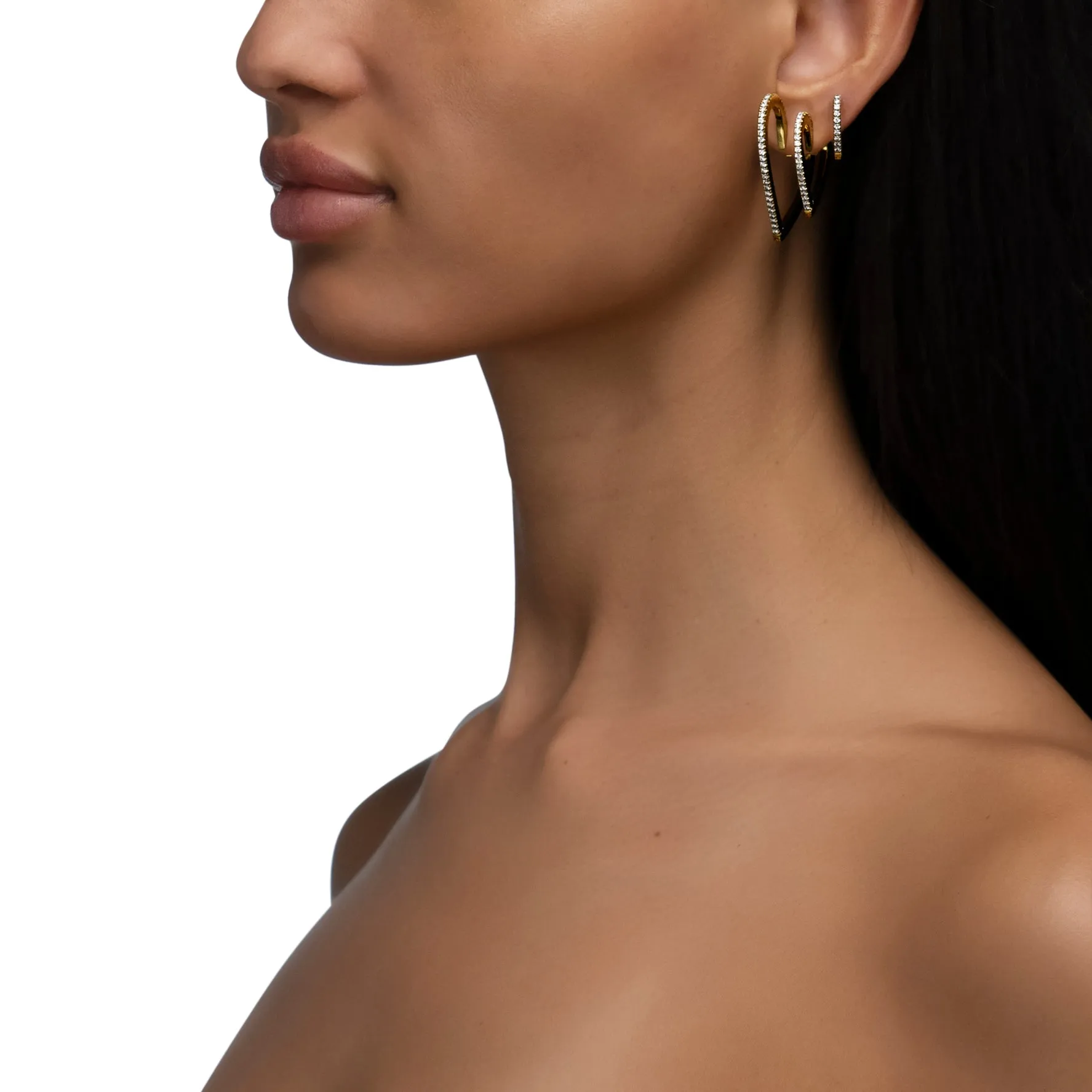 Large Rose Gold Endless Hoop Earrings with White Diamonds