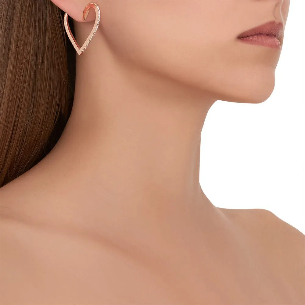 Large Rose Gold Endless Hoop Earrings with White Diamonds